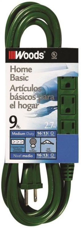 EXTENSION CORD 16/3 9' GREEN