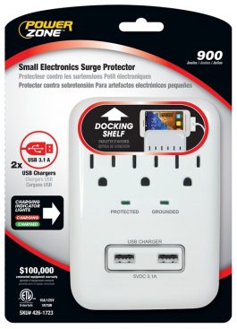 SURGE PROTECTOR 3-OUTLET&2 USB