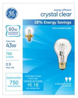 BULB 43WATT A-LAMP CLEAR 2/PK